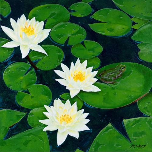 Frog with Flowers  •  12&quot;x 12&quot; X .75&quot; depth  •  2019  •  Acrylic