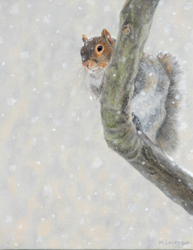 Winter Squirrel  •  8&quot;x 10&quot; x .75&quot; depth  •  2020  •  Acrylic
